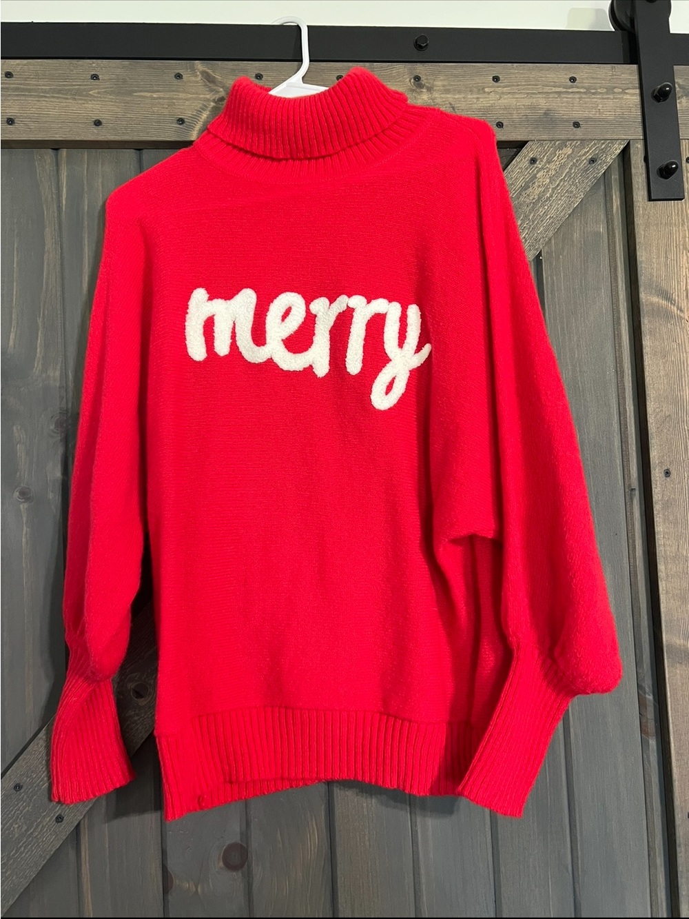 Red 'Merry' Turtleneck Holiday Sweater
